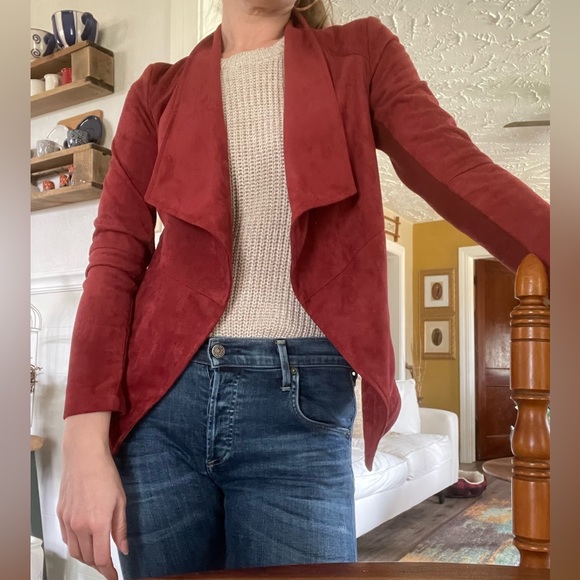 XS BB DAKOTA Womens Faux Suede Open Front Jacket - Picture 2 of 9